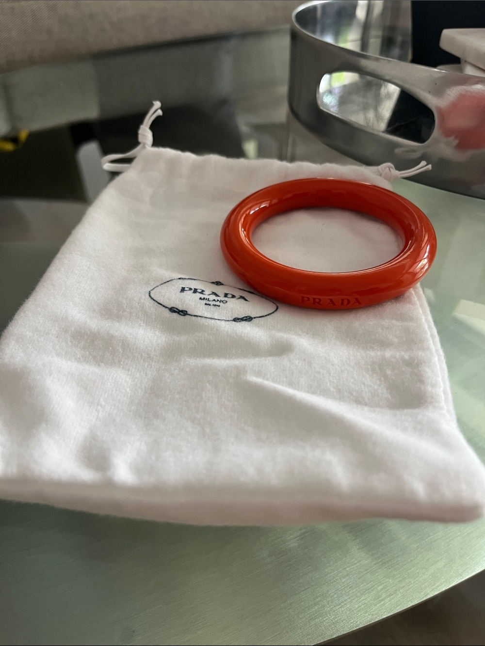 Vintage Prada Orange Resin Circle Bangle Bracelet